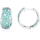 Cavill - Zilveren oorbellen 925 Sterling Zilver - Geometrische Oorbellen met Turquoise Email - 21 mm - Moderne Elegante Damesoorbellen
