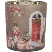 Clayre & Eef Waxinelichthouder Ø 7x8 cm Grijs Glas Kerst