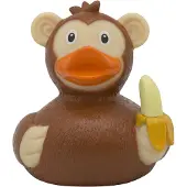 Van Der Meulen badeend aapje rubberen badspeelgoed geel bruin.