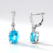 Cavill - Zilveren Oorbellen - 925 Sterling Zilver Gerhodineerd - Blauwe Topaas Ovaal 5,4 ct - Zirkonia Rond 0,31 ct - Elegante Oorbellen