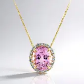 Cavill - 925 Sterling Zilver Ketting met 6.056 ct Ovale Kunziet en 0.773 ct Cambodjaanse Zirkonia - Verguld - Elegante Damesketting 45,5 cm