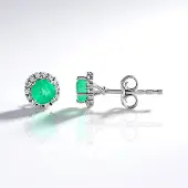 Cavill - Luxe 925 Sterling Zilver Oorbellen - Colombiaanse Smaragd 0,705 ct & Pavé Zirkonia 0,189 ct - Elegante Groene Ronde Edelsteen - Geplatineerd