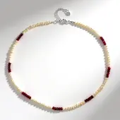 Cavill - Zilveren halsketting - 925 sterling zilver gerhodineerd - Indiase Robijn 18,24 ct - Witte zoetwaterparels - Elegante luxe dames ketting