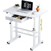 GTPLAYER - Hoogteverstelbaar Bureau - Met Lades en Rollen 80x50 cm - Wit