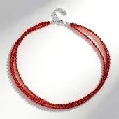 Cavill - Zilveren Halsketting 925 Sterling Zilver - Braziliaanse Carneool 55,28 Ct - Ronde Gefacetteerde Kralen - Elegante Damesketting Gerhodineerd