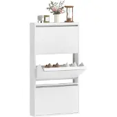 HOMCOM schoenenkast - 3 klepvakken - wandgemonteerd - wit