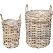 vidaXL Planter Mand met opslag GENDT 2 st Natuurlijk grijs Kubu Rattan