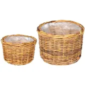 vidaXL Plantenmand met opslag GENDT 2 st Natuurlijk Bruin Kubu Rattan