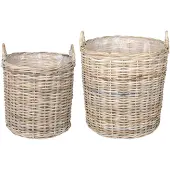 vidaXL Plantmand met opslag 2 st Natuurlijk grijs Kubu Rattan