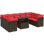 vidaXL 10-delige Loungeset met kussens poly rattan acacia bruin