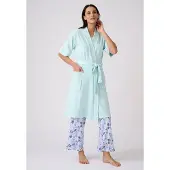 Damart - Kimono-achtige kamerjas, bouclébreisel - Dames - Blauw - 46-48 (L)