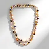 Cavill - Luxe Multi-streng Parelketting - 925 Sterling Zilver Verguld - Witte, Gele & Perzik Zoetwaterparels - Elegante Fancy Ketting 45 cm