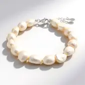 Cavill - Verstelbare Zilveren Armband 925 Sterling Zilver - Witte Zoetwater Kweekparels Fancy Slijpsel - Elegante Dames Sieraad met Natuurlijke Glans