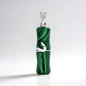 Cavill - Zilveren Hanger - 925 Sterling Zilver - 24,5 ct Malachiet Groen - Witte Topaas 0,08 ct Accent - Handgemaakt Elegant Vogelmotief Sieraad