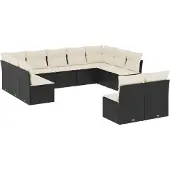 vidaXL 11-delige Loungeset met kussens poly rattan zwart