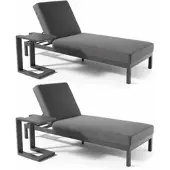 Oviala - Set van 2 ligstoelen met bijzettafels in grijs aluminium - Galapagos