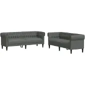 vidaXL 2-delige Loungeset stof donkergrijs