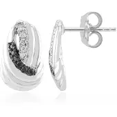 Cavill - 925 Sterling Zilver Oorbellen - Gerhodineerd - 0,135 ct Zwarte & Witte Diamanten Rond Briljant - Luxe Handgemaakte Elegante Sieraden