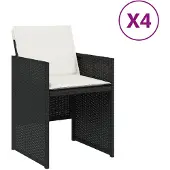 vidaXL Tuinstoelen met kussens, 4 stuks, zwart, polyrotan