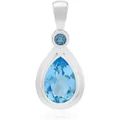Cavill - 925 Sterling Zilver Palladium Hanger - 3 ct Marambaia & Londense Blauwe Topaas - Peervormige en Ronde Edelsteen - Elegant Dames Sieraad