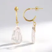 Cavill - Zilveren Oorbellen met Witte Agaat 10 ct - 925 Sterling Zilver Verguld - Fancy Cabochon Druppelvorm - Indonesische Sieraden