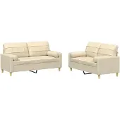 vidaXL 2-delige Loungeset met kussens stof crèmekleurig