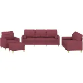 vidaXL 4-delige Loungeset met kussens stof wijnrood