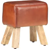 vidaXL Bankje turnbok 38 cm echt leer en massief mangohout bruin