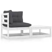 vidaXL 2-delige Loungeset met kussens massief grenenhout wit