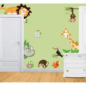 ITC Muursticker Dierentuin - Giraffe en Leeuw - 90x60 cm