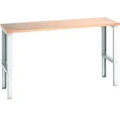 Bott cubio werktafel, handmatig in hoogte verstelbaar, beuken multiplex blad, B 2000 x D 750 x H 740-1140 mm, tot 600 kg, gentiaanblauw/lichtgrijs