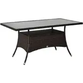 MODFU Tuintafel 150x85x74 cm van metaal en polyrattan, weerbestendig met veiligheidsglas