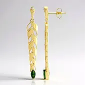 Cavill - Marquise Diopsied Groen Oorbellen 925 Sterling Zilver Verguld - 2x 0,475ct + 0,015ct Cambodjaanse Zirkon - Elegant 45mm