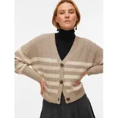 Vero Moda Gebreid vest 'VMLEA' ecru / taupe