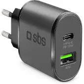 SBS Wall Charger 1xusb-c 25w & 1x Usb-a 18w Black