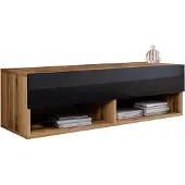 Minio , TV-meubel, TV-kast "ANNE", 100 cm, geschikt voor plaatsing op de vloer of aan de muur, kleur: Wotan eikenhout / zwart hoogglans