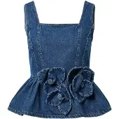 Y.A.S. YAS Dames Tops & T-shirts Yaselsie Sl Peplum Denim Top - Blauw - Maat 40