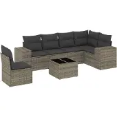 vidaXL 7-delige Loungeset met kussens poly rattan grijs