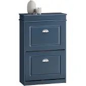SoBuy FSR78-B schoenenkast met 2 kleppen, 1 lade en 1 haak - 55 x 24 x 83 cm - Blauw