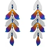 Cavill - Titanium en 925 Zilveren Oorbellen Dames - Hypoallergeen - Bladvormig met Uniek Blauw-Oranje-Geel Kleurverloop - Lichtgewicht & Modern