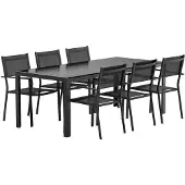 Svea - Reginald rechthoekige tuintafel - zwart + 6x Jami tuinstoelen - zwart