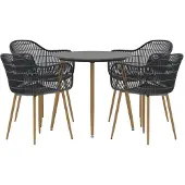 Svea - Colton ronde tuintafel ø80 + 4 tuinstoelen - zwart/donkergrijs
