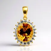 Cavill - Hanger 18K Goud Verguld - 925 Sterling Zilver - Cognac Skapoliet Ovaal 3,32ct - Rond Zirkonen 0,30ct - Exclusief Braziliaanse Edelsteen
