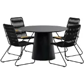 Svea - Elliott ronde tuintafel - zwart + 4x Dewey tuinstoelen - zwart