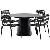 Svea - Elliott ronde tuintafel - zwart + 4x Ina tuinstoelen - zwart