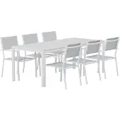 Svea - Reginald rechthoekige tuintafel - wit + 6x Jami tuinstoelen - grijs
