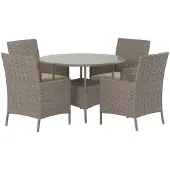 Svea - Wiley ronde tuintafel + 4 tuinstoelen - bruin staal rotan
