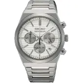 Seiko chronograph quartz zilver heren horloge met witte wijzerplaat & roestvrij stalen band