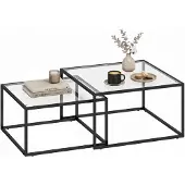 HOMCOM Salontafelset, 2 stuks, bijzettafels met glazen blad, zwart