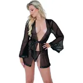 Daring Intimates Lingerie Sheer Kimono and String Zwart